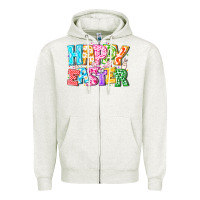 Oatmeal Heather Happy Easter Zipper Hoodie - CowhideDigitalArt