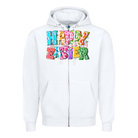 White Happy Easter Zipper Hoodie - CowhideDigitalArt