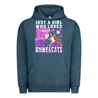 Pigment Midnight Navy anime cat anime stuff Urban Hoodie - lanVoArt