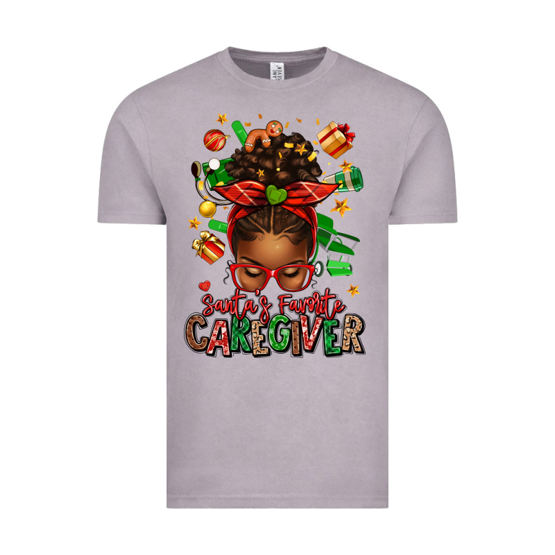 Santas Favorite Caregiver Afro Messy Bun Vintage Tee by texasbilliewilder | Teevron