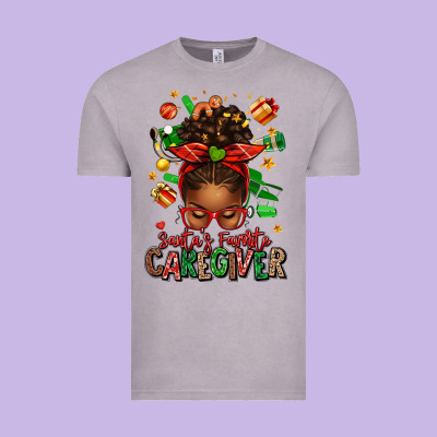 Santas Favorite Caregiver Afro Messy Bun Vintage Tee Designed By Texasbilliewilder