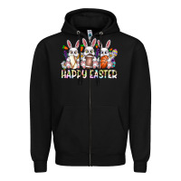 Black Happy Easter Spot Rabbit Zipper Hoodie - CowhideDigitalArt
