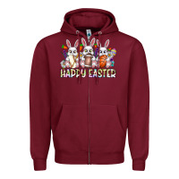 Burgundy Happy Easter Spot Rabbit Zipper Hoodie - CowhideDigitalArt