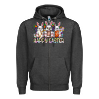 Charcoal Heather Happy Easter Spot Rabbit Zipper Hoodie - CowhideDigitalArt