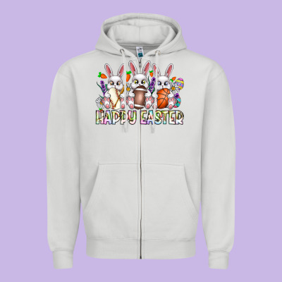 Happy Easter Spot Rabbit Zipper Hoodie Designed By Cowhidedigitalart