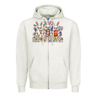 Oatmeal Heather Happy Easter Spot Rabbit Zipper Hoodie - CowhideDigitalArt