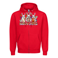 Red Happy Easter Spot Rabbit Zipper Hoodie - CowhideDigitalArt