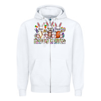 White Happy Easter Spot Rabbit Zipper Hoodie - CowhideDigitalArt