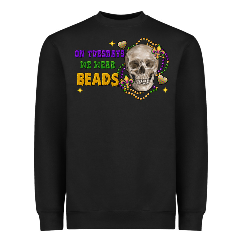 On Tuesdays We Wear Beads Skull Heavyweight Sweatshirt by FaDigitalArtStudio | Teevron