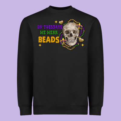 On Tuesdays We Wear Beads Skull Heavyweight Sweatshirt Designed By Fadigitalartstudio