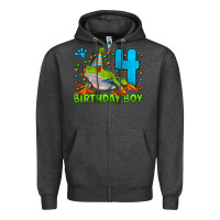 Charcoal Heather birthday boy frog age 4 Zipper Hoodie - LillyAllenDesigns
