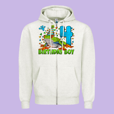 Birthday Boy Frog Age 4 Zipper Hoodie Designed By Lillyallendesigns
