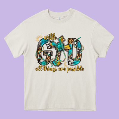 With God All Things Are Possible With Cross Heavy Core Tee Designed By Bundleandbundleshop