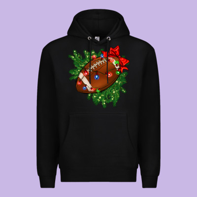 American Football Christmas With Lights And Ribbon Premium Hoodie Designed By Fadigitalartstudio