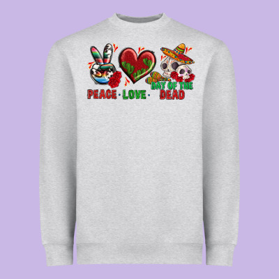 Peace Love Day Of The Dead Heavyweight Sweatshirt Designed By Bundleandbundleshop