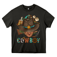 Asphalt Western Cowboy Portrait With Cactus Heavy Core Tee - BundleAndBundleShop