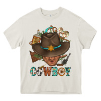 Cream Western Cowboy Portrait With Cactus Heavy Core Tee - BundleAndBundleShop