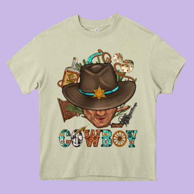 Western Cowboy Portrait With Cactus Heavy Core Tee Designed By Bundleandbundleshop