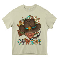 Mossy Western Cowboy Portrait With Cactus Heavy Core Tee - BundleAndBundleShop