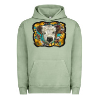 Pigment Oil Green white scottish calf with sunflowers western  background Urban Hoodie - BarkalooDesign