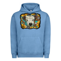 Pigment Pebble Blue white scottish calf with sunflowers western  background Urban Hoodie - BarkalooDesign