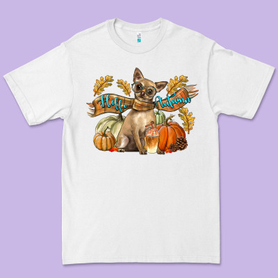 Hello Autumn With Chihuahua Dog Premium Tee Designed By Lillyallendesigns