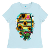 Baby Blue Illinois Map Sunflower Cactus Serape Ladies Tee - RanaPortraitStore