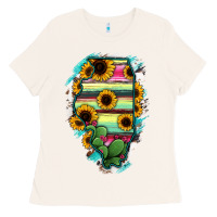 Bone Illinois Map Sunflower Cactus Serape Ladies Tee - RanaPortraitStore