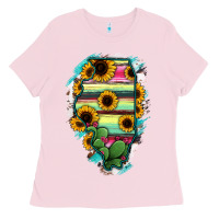 Bubblegum Pink Illinois Map Sunflower Cactus Serape Ladies Tee - RanaPortraitStore