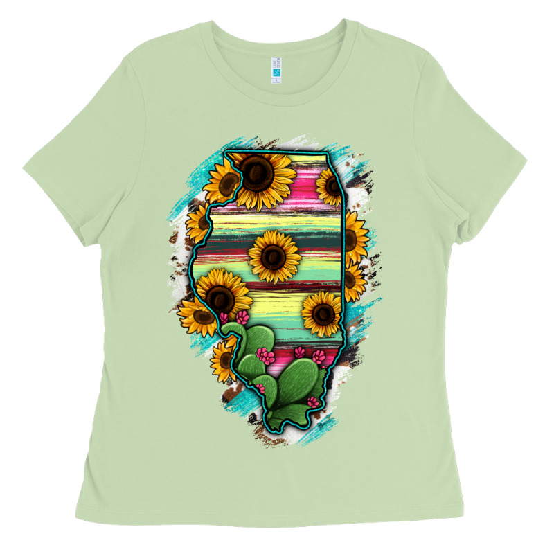 Illinois Map Sunflower Cactus Serape Ladies Tee by RanaPortraitStore | Teevron