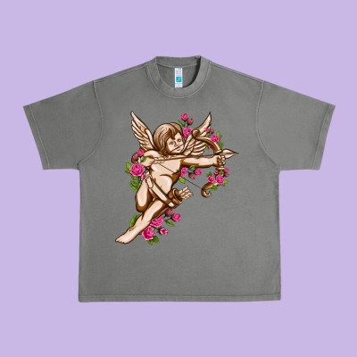 Cupid With Rose Valentine's Day Urban Heavy Tee Designed By Howdyjamesfarm