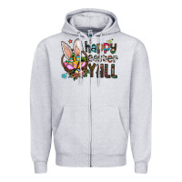 Heather Grey Happy Easter Y'all Zipper Hoodie - CowhideDigitalArt