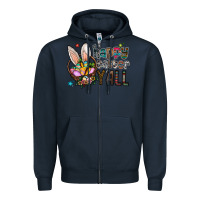 Navy Happy Easter Y'all Zipper Hoodie - CowhideDigitalArt