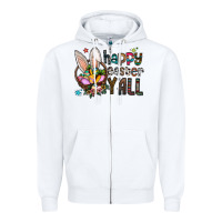 White Happy Easter Y'all Zipper Hoodie - CowhideDigitalArt