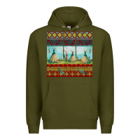 Army Green teepe tent dreamcatcher totem pole seamless patter Premium Hoodie - FaDigitalArtStudio