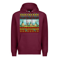 Burgundy teepe tent dreamcatcher totem pole seamless patter Premium Hoodie - FaDigitalArtStudio