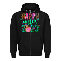 Black Happy Easter Zipper Hoodie - CowhideDigitalArt