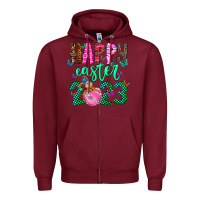Burgundy Happy Easter Zipper Hoodie - CowhideDigitalArt