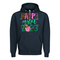 Navy Happy Easter Zipper Hoodie - CowhideDigitalArt