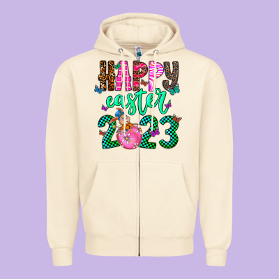Happy Easter Zipper Hoodie Designed By Cowhidedigitalart