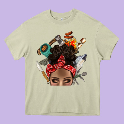 Wild Camping Afro Messy Bbs Heavy Core Tee Designed By Bundleandbundleshop