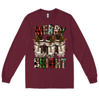 Burgundy merry and bright Long Sleeve Tee - CowGirlArtShop