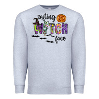 Heather Grey Resting Witch Face Premium Sweatshirt - CowhideDigitalArt