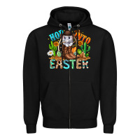 Black Hop Into Easter Bunny Western Zipper Hoodie - CowhideDigitalArt