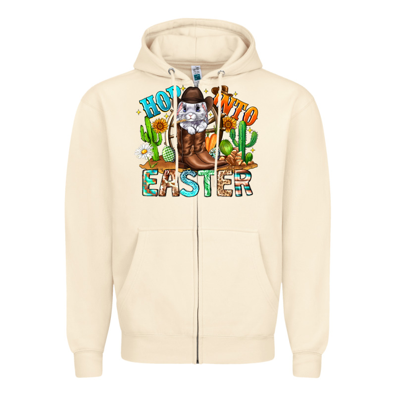 Hop Into Easter Bunny Western Zipper Hoodie by CowhideDigitalArt | Teevron