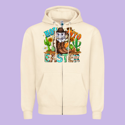 Hop Into Easter Bunny Western Zipper Hoodie Designed By Cowhidedigitalart