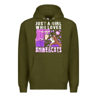 Army Green anime cat anime stuff Premium Hoodie - lanVoArt