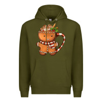 Army Green Gingerbread Cookie Man Hot Cocoa Coffee Premium Hoodie - FaDigitalArtStudio