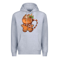 Heather Grey Gingerbread Cookie Man Hot Cocoa Coffee Premium Hoodie - FaDigitalArtStudio