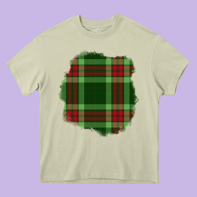 Christmas Tartan Patch Heavy Core Tee Designed By Bundleandbundleshop